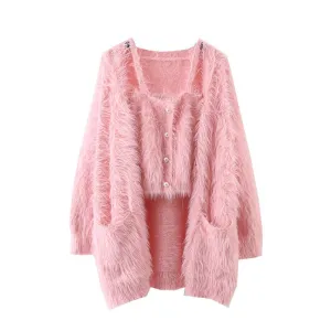 Pre Order:  Fluffy Sleeveless Crop Top   Sweater Set