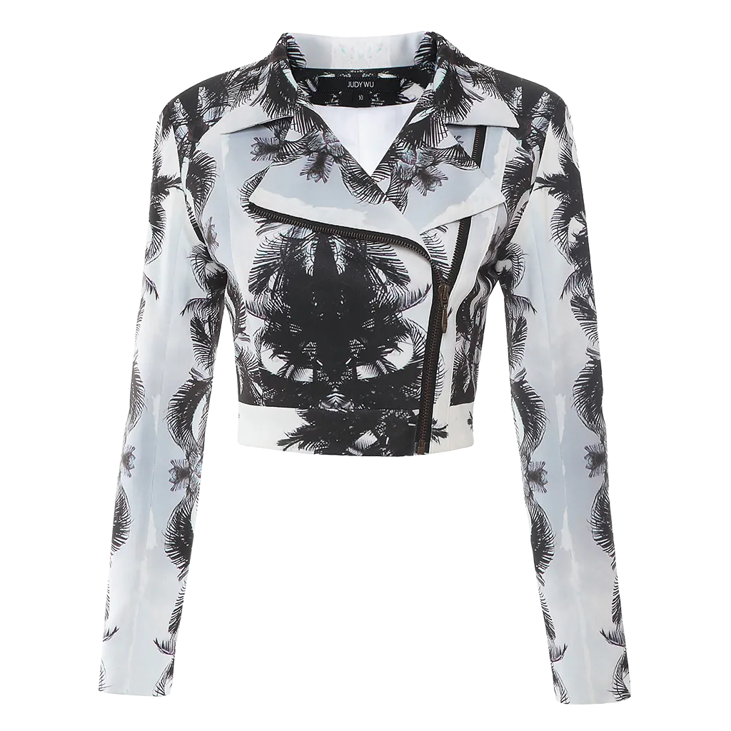 Printed Jersey Biker Jacket