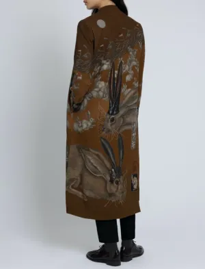 "The Floating Rabbits" Wool Full Length Crepe Coat Cinnamon/Sienna