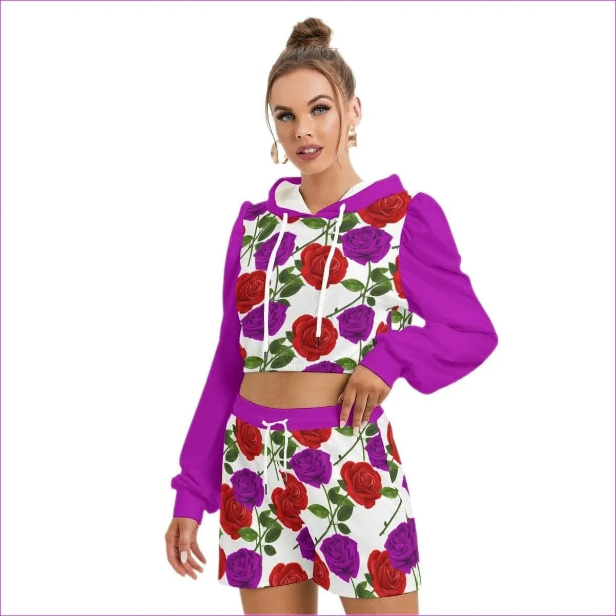 Red Rose Purp Women's Mirco Fleece Hoodie And Short Set