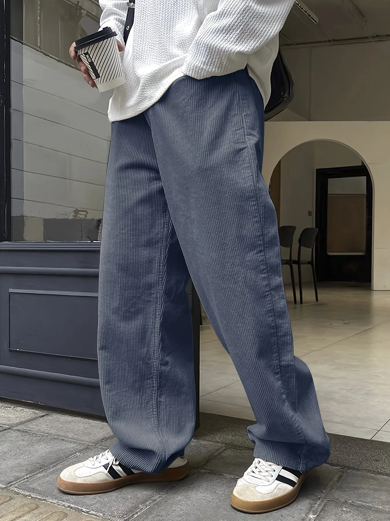 Relaxed Fit Corduroy Straight Leg Pants - Breathable, Versatile, and Chic for Weekend Casual Occasions - Drawstring Waist, Non-Stretch Polyester, Mid Waist, and Loose Contour for Ultimate Comfort