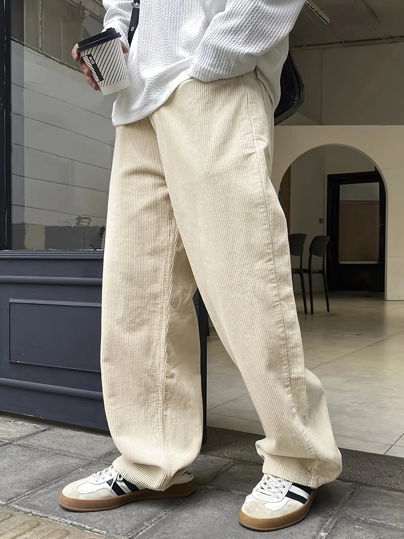 Relaxed Fit Corduroy Straight Leg Pants - Breathable, Versatile, and Chic for Weekend Casual Occasions - Drawstring Waist, Non-Stretch Polyester, Mid Waist, and Loose Contour for Ultimate Comfort