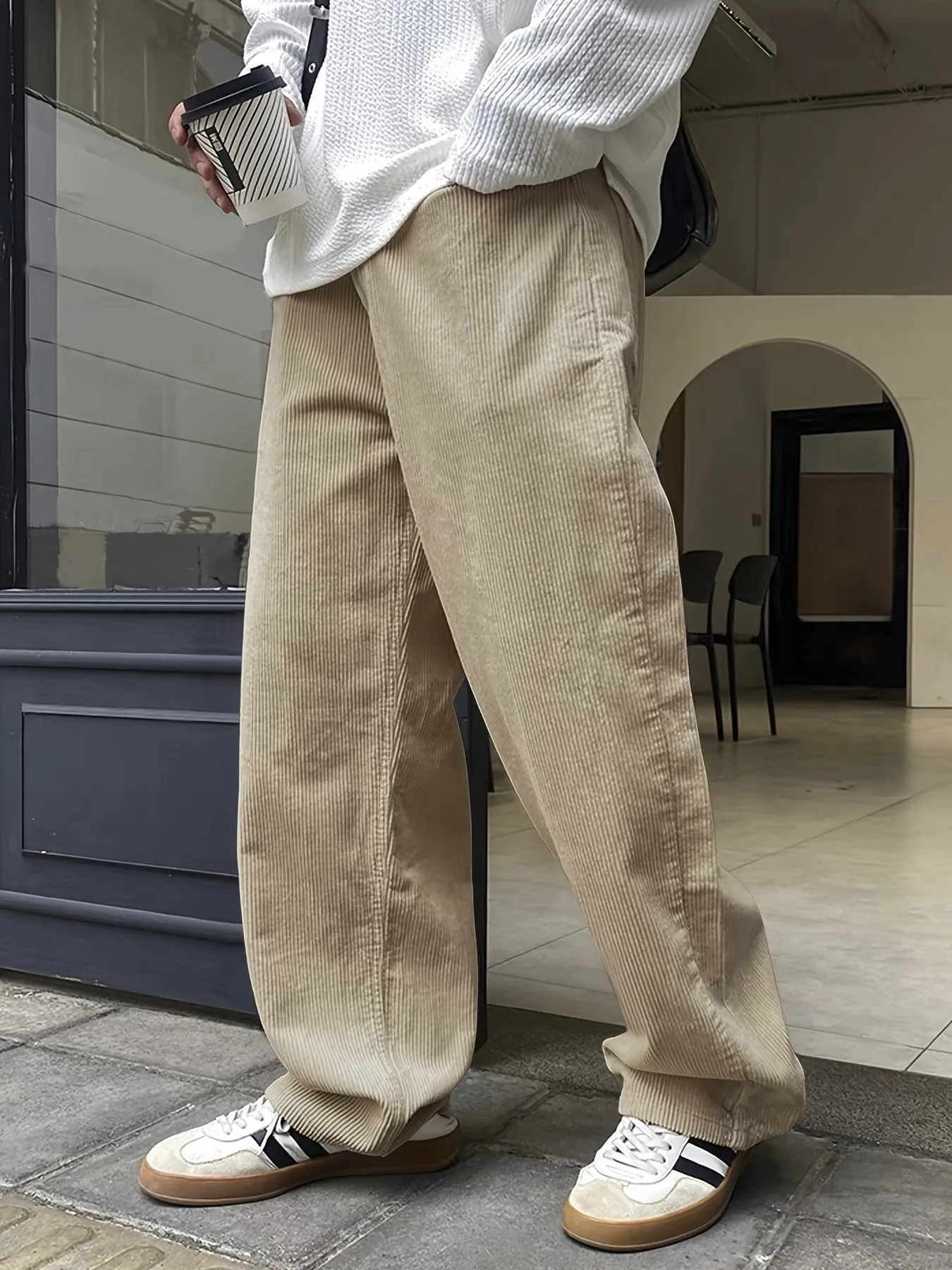 Relaxed Fit Corduroy Straight Leg Pants - Breathable, Versatile, and Chic for Weekend Casual Occasions - Drawstring Waist, Non-Stretch Polyester, Mid Waist, and Loose Contour for Ultimate Comfort