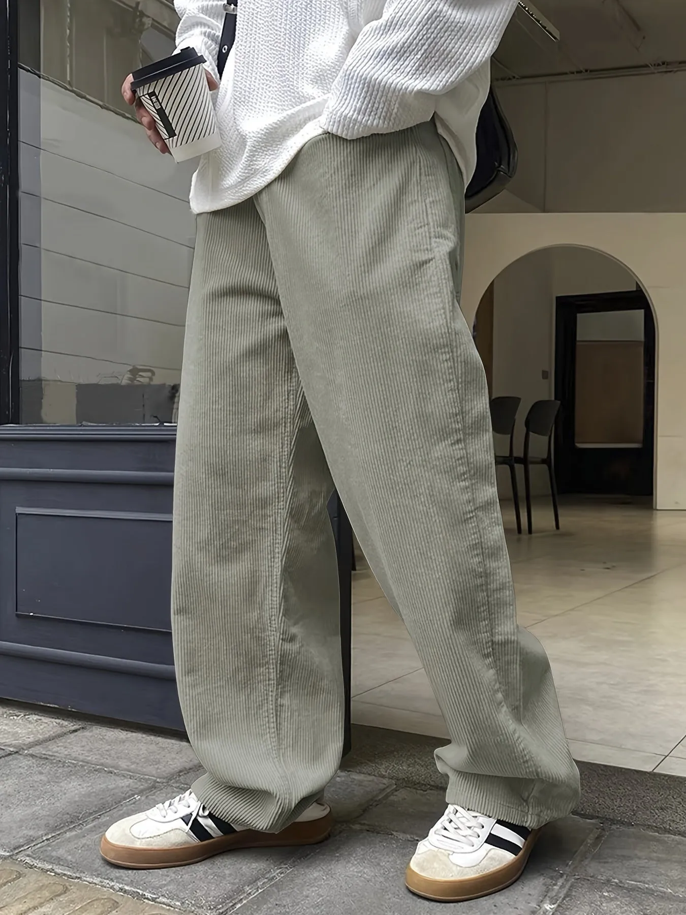 Relaxed Fit Corduroy Straight Leg Pants - Breathable, Versatile, and Chic for Weekend Casual Occasions - Drawstring Waist, Non-Stretch Polyester, Mid Waist, and Loose Contour for Ultimate Comfort