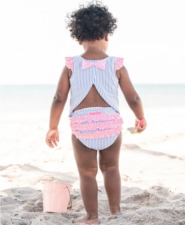 RuffleButts Periwinkle Seersucker Tulip Back Tankini