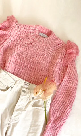 Ruth Ruffle Shoulder Sweater in Pink - FINAL SALE