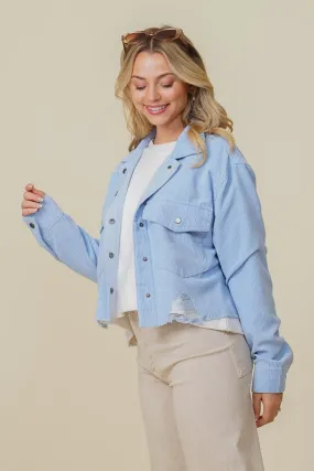 Sky Blue Zoey Distressed Corduroy Distressed Jacket