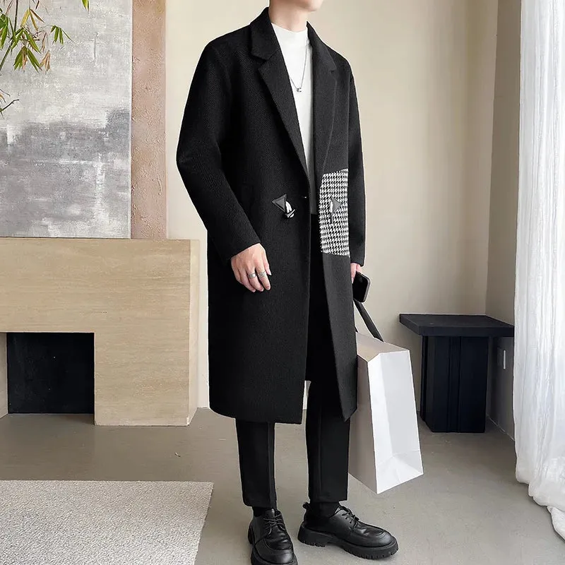 Solid Winter Patchwork Mid Length Coat