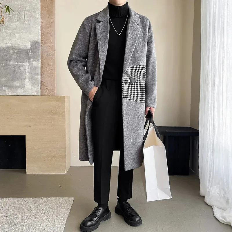 Solid Winter Patchwork Mid Length Coat