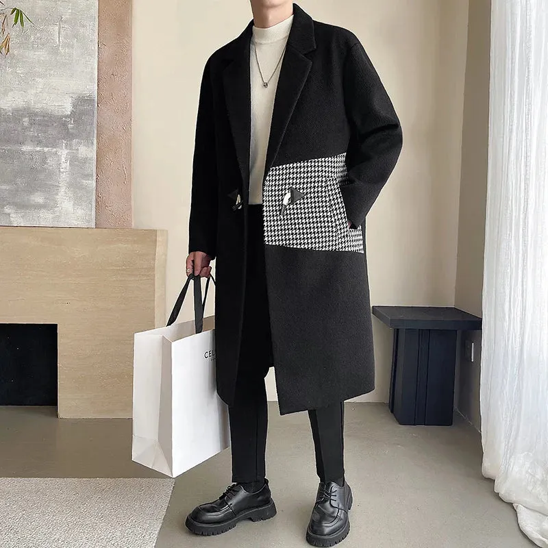 Solid Winter Patchwork Mid Length Coat