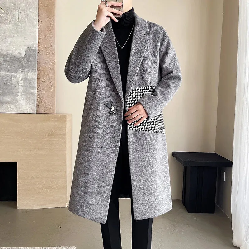 Solid Winter Patchwork Mid Length Coat