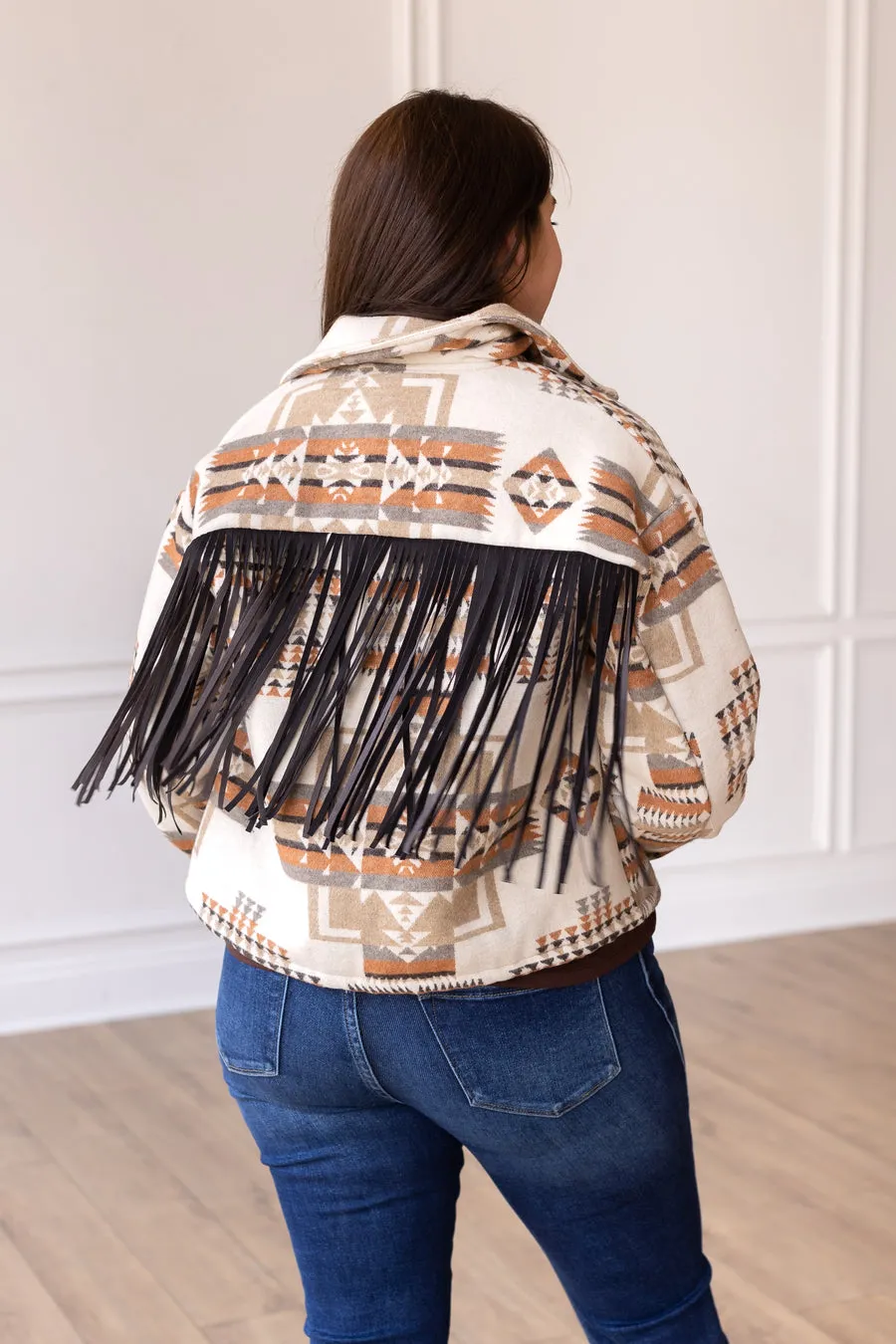 Southern Grace Boho Breeze Aztec Jacket with Fringe