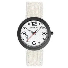 Sperry Top-Sider Watch, Women's Sandbar White Seersucker Leather Strap 40mm 102047