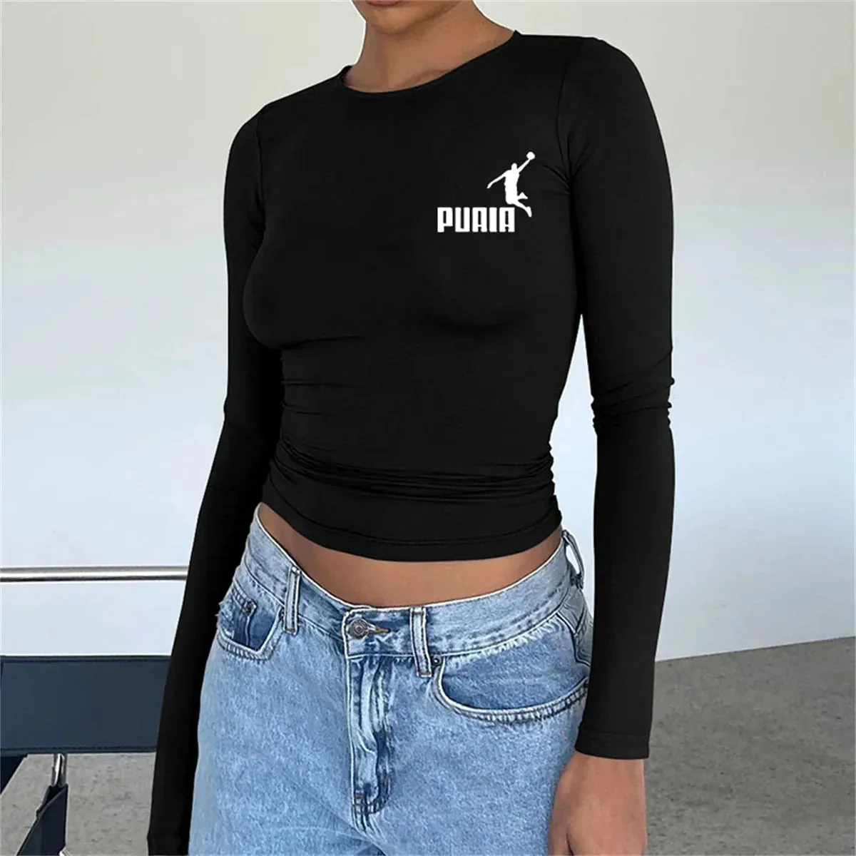 Spring Autumn Solid Slim Casual Pullovers Basic Streetwear Long T-shirt