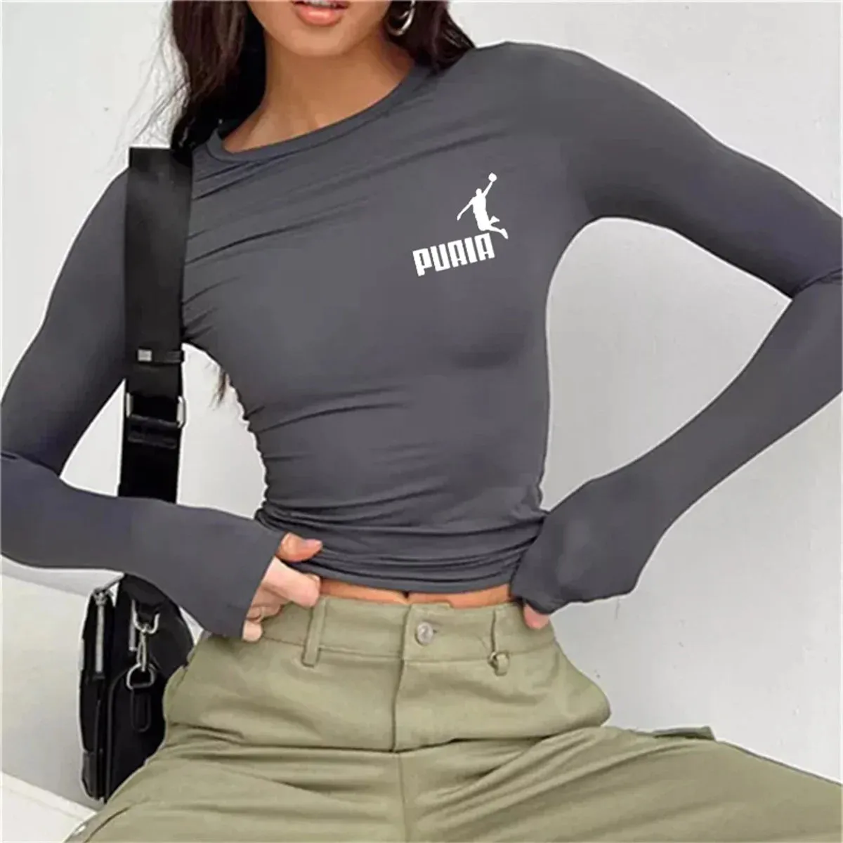 Spring Autumn Solid Slim Casual Pullovers Basic Streetwear Long T-shirt