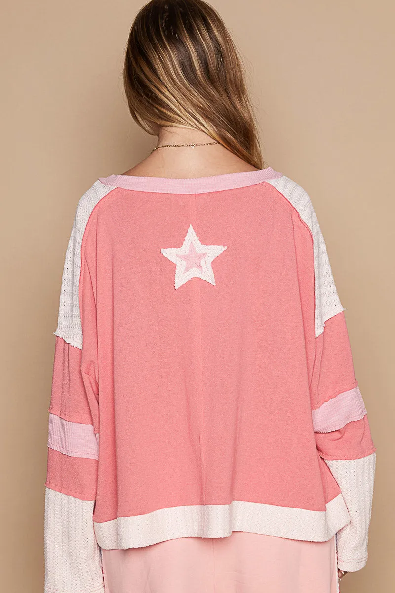 Star Patchwork Round Neck Long Sleeve Top