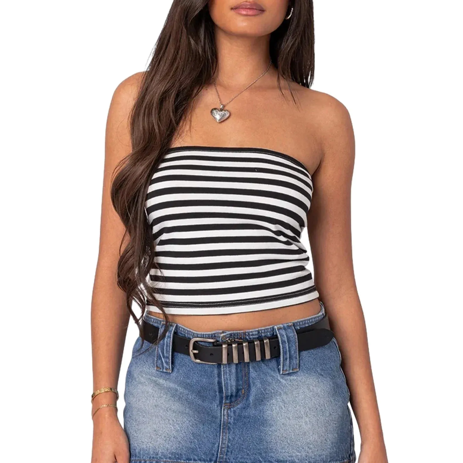 Strapless Solid Color Bandeau Sleeveless Crop Summer Top