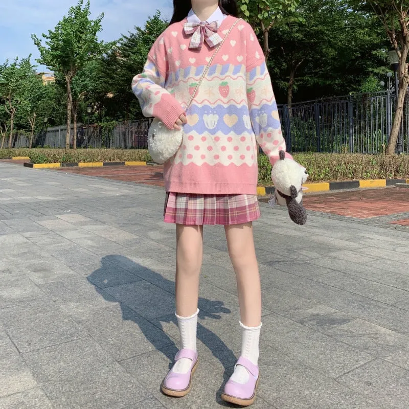 Strawberry Pastel Knit Sweater