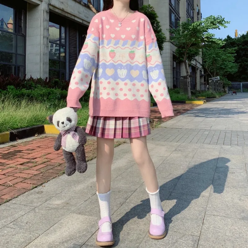 Strawberry Pastel Knit Sweater