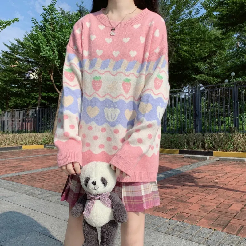 Strawberry Pastel Knit Sweater