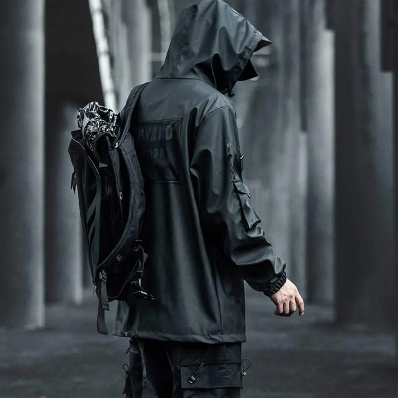 Techwear Black Cargo Jacket Men's