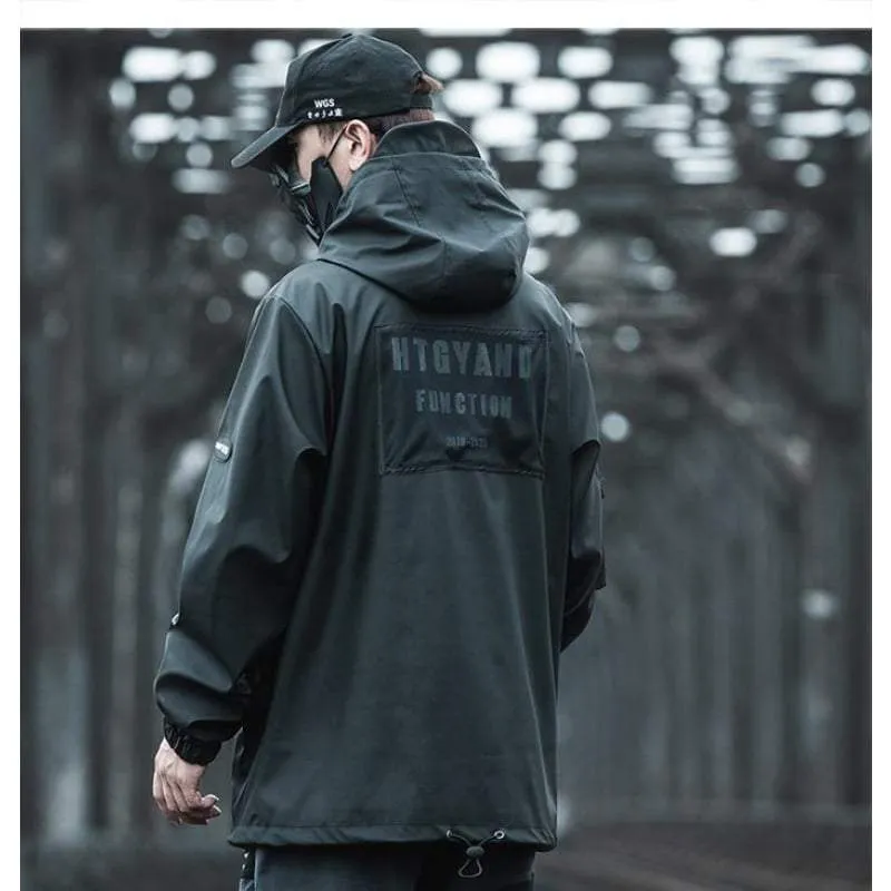 Techwear Black Cargo Jacket Men's