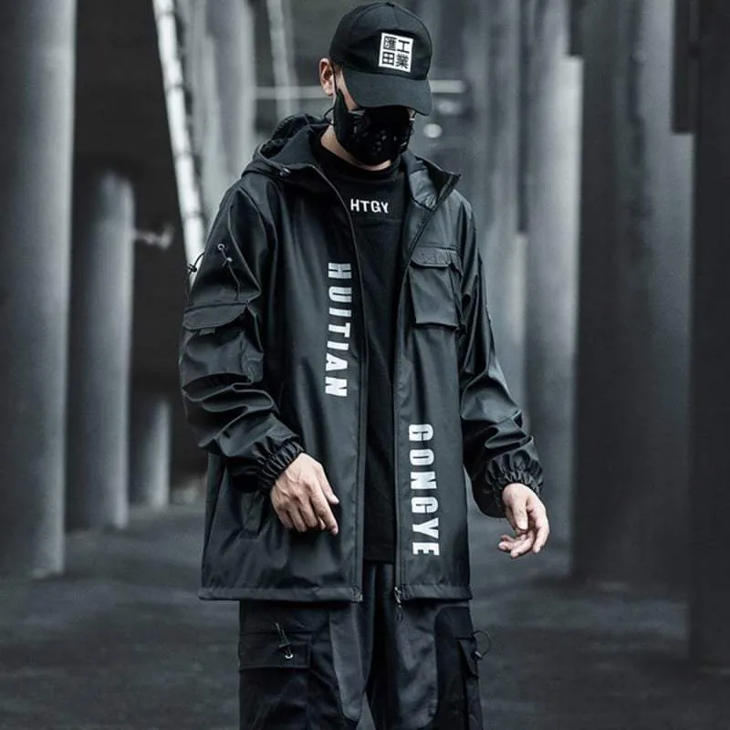 Techwear Black Cargo Jacket Men's