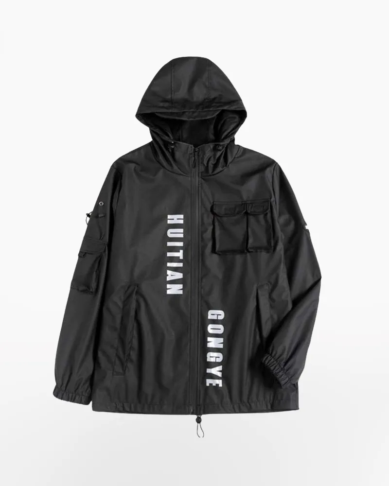 Techwear Black Cargo Jacket Men's