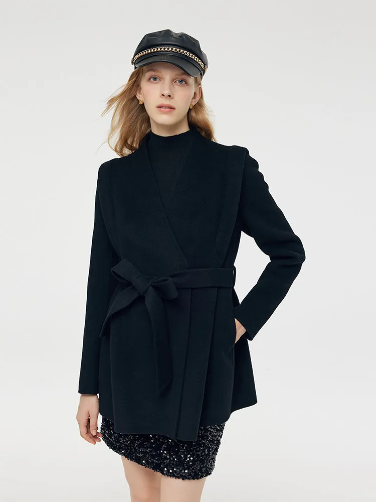 Tencel Wool Women Mid-Length Wrap Coat