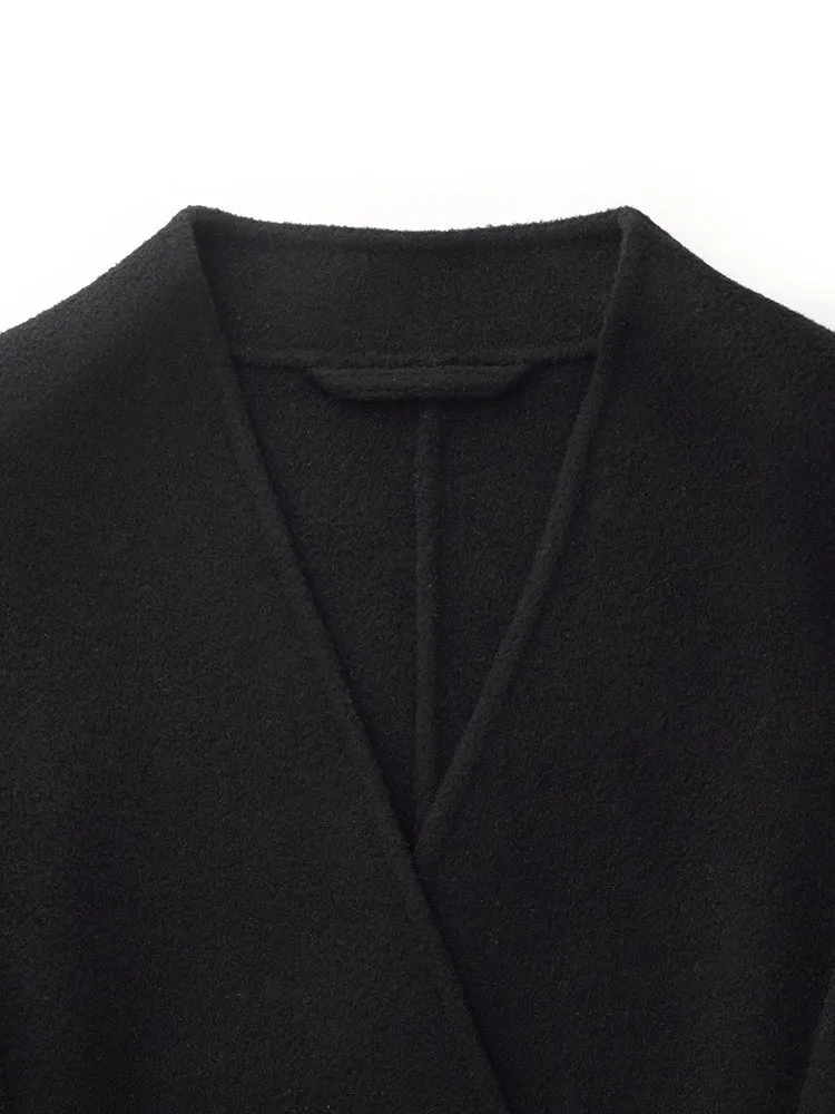 Tencel Wool Women Mid-Length Wrap Coat