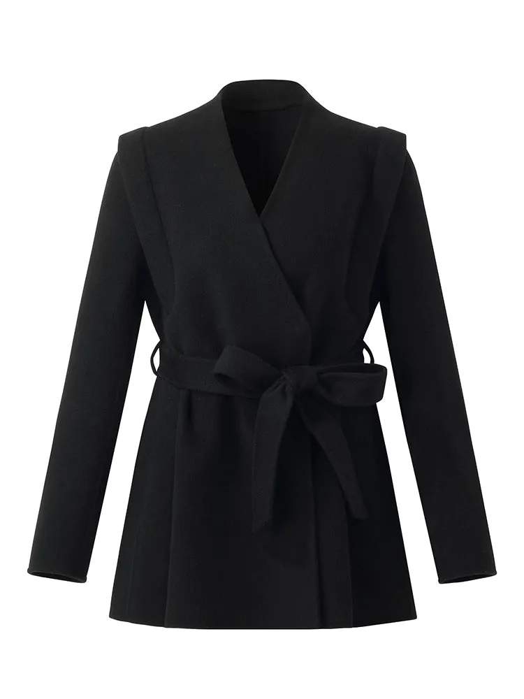 Tencel Wool Women Mid-Length Wrap Coat