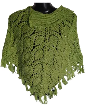 Unique Moss Color Woolen Crochet Beautiful Design By Graminarts Girls/Women Poncho