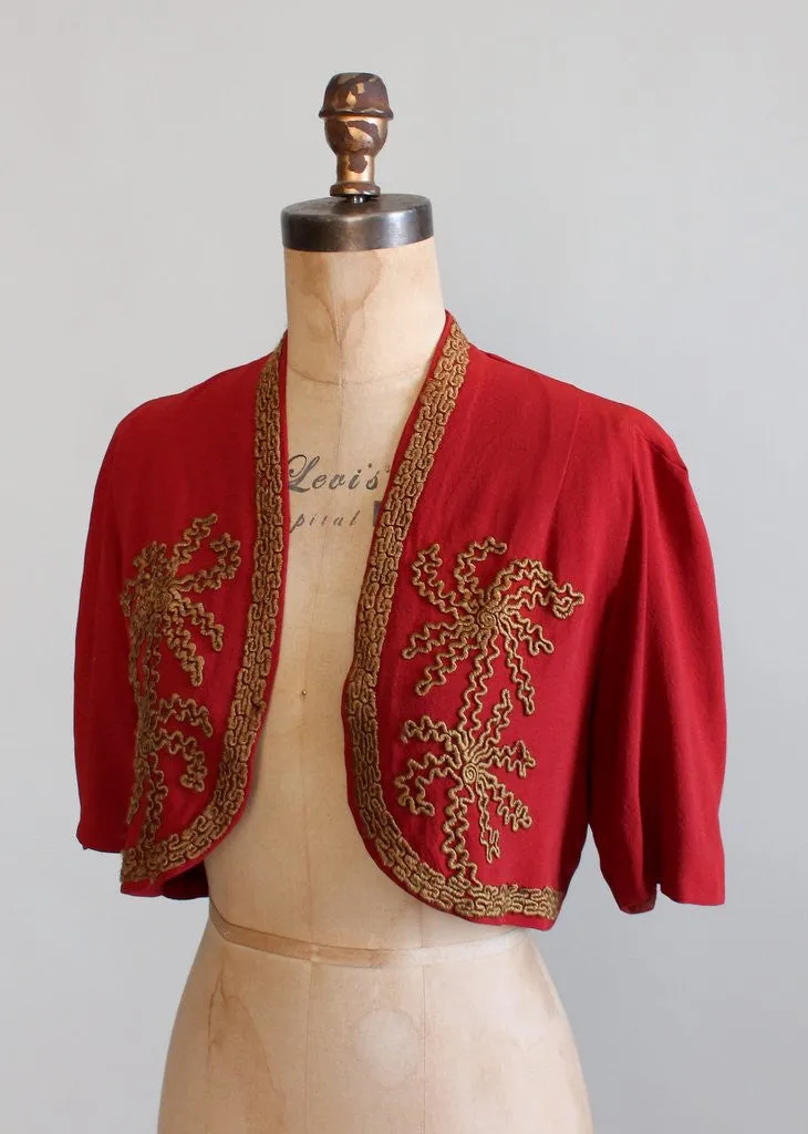 Vintage 1930s Gold Soutache Bolero Jacket