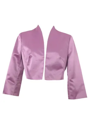 Vintage 90s Y2K Formal Preppy Silky Satin Look Rose Purple-Pink Solid Cropped Lightweight 3/4 Sleeve Blazer Jacket | Size M