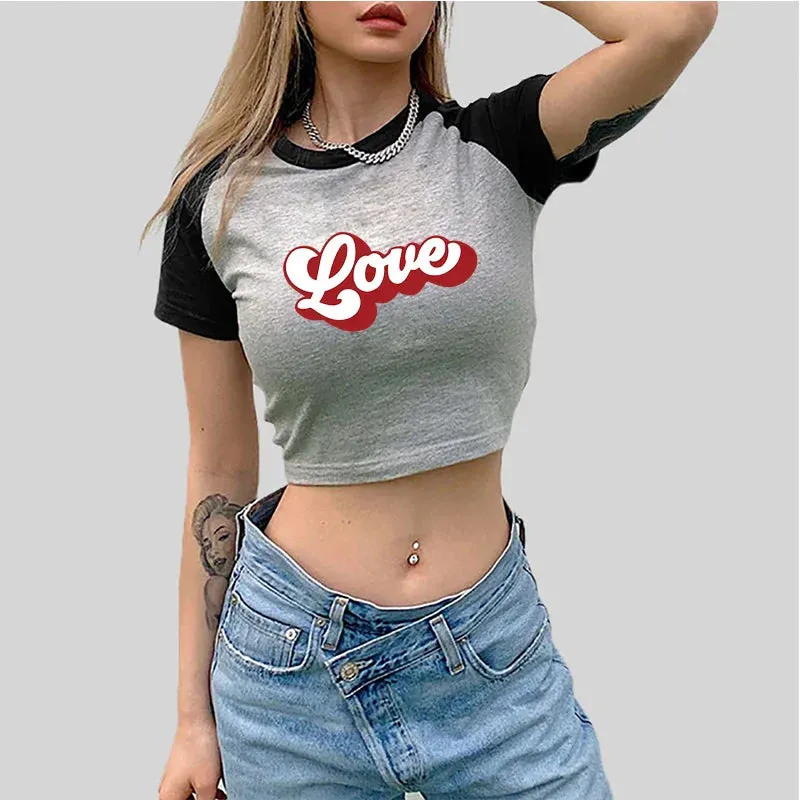 Vintage Love Reflective Y2k Crop Top Fairy Grunge Crop Top