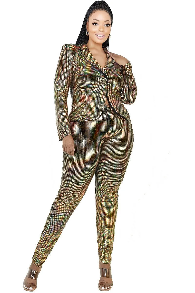 Voluptuous ( ) Plus Disco Metallic Sequins 2 Piece Set - Ships from The US