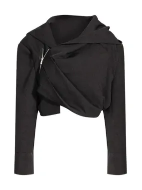 Wenkouban-Winter outfits Christmas Black Friday Black Fold Side Zipper Short Hooded Jacket