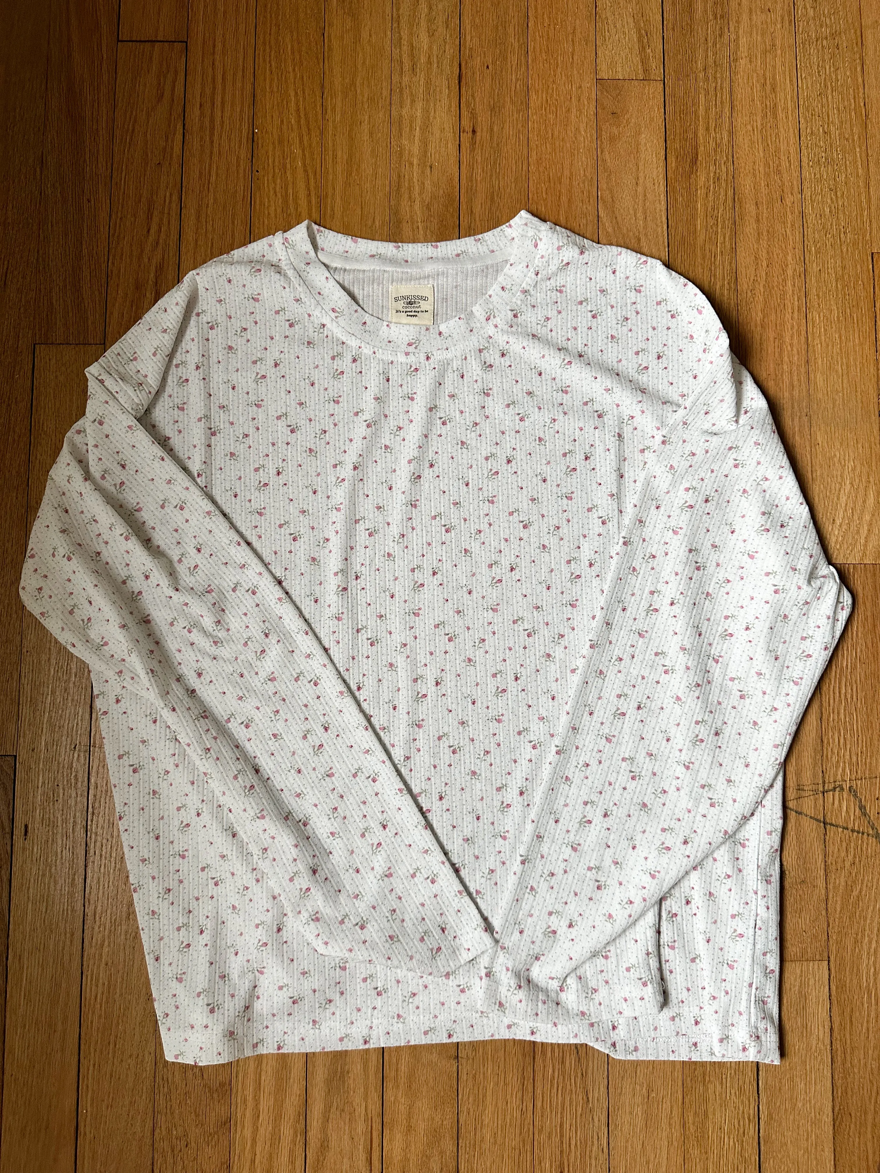 White Floral Long Sleeve Pajama Top