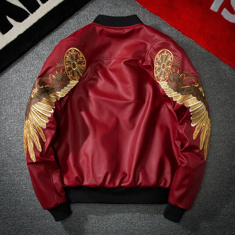 WLS Embroidered Golden Wings Leather Jacket