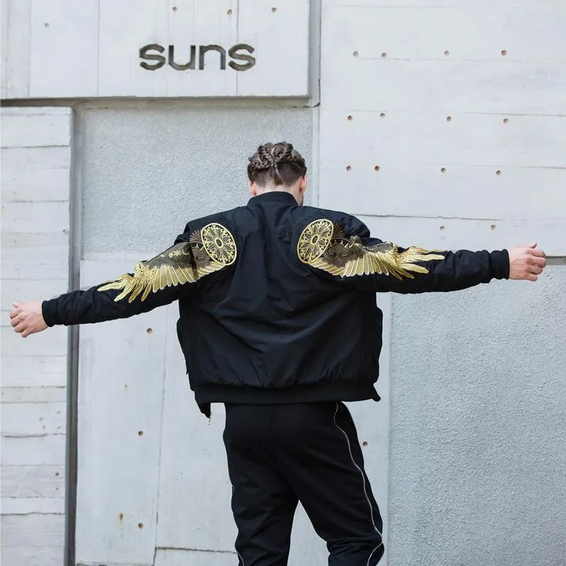 WLS Embroidered Golden Wings Leather Jacket