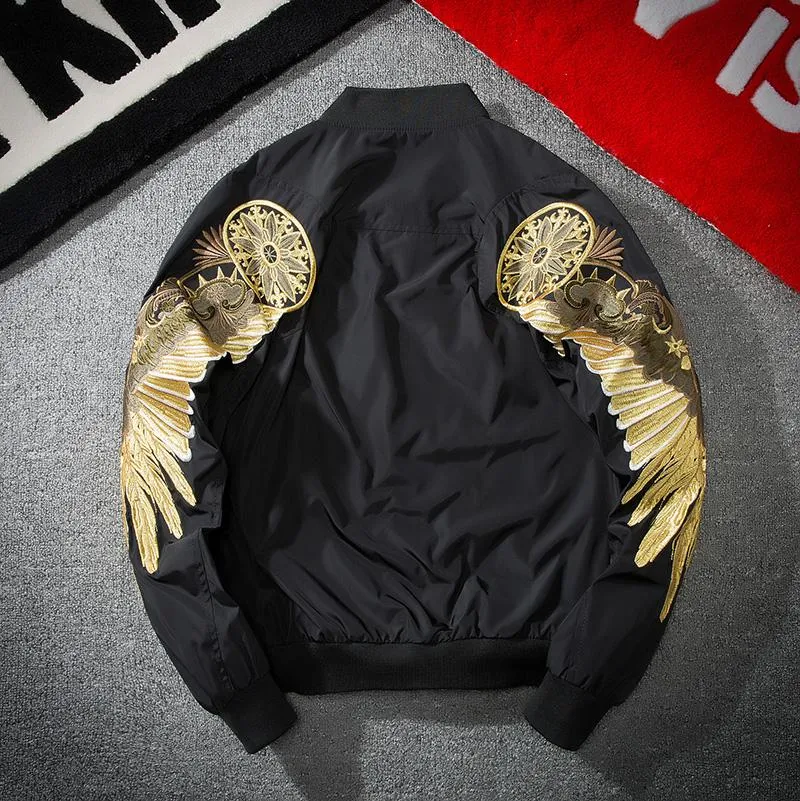 WLS Embroidered Golden Wings Leather Jacket