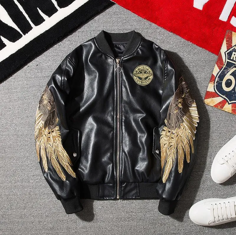 WLS Embroidered Golden Wings Leather Jacket