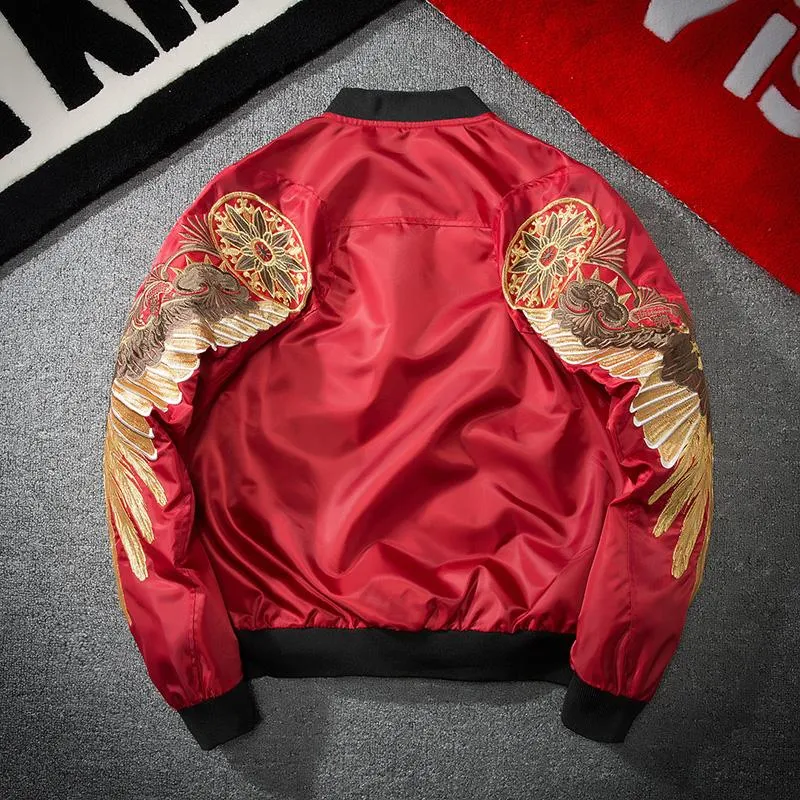 WLS Embroidered Golden Wings Leather Jacket