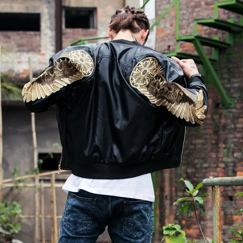 WLS Embroidered Golden Wings Leather Jacket