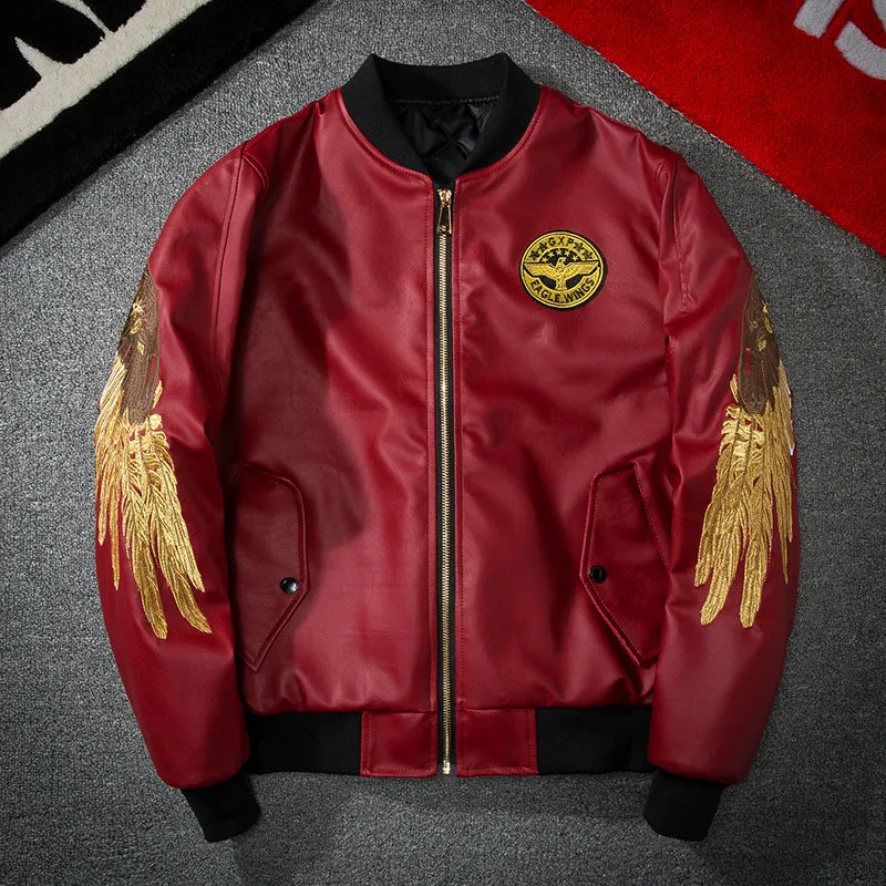 WLS Embroidered Golden Wings Leather Jacket