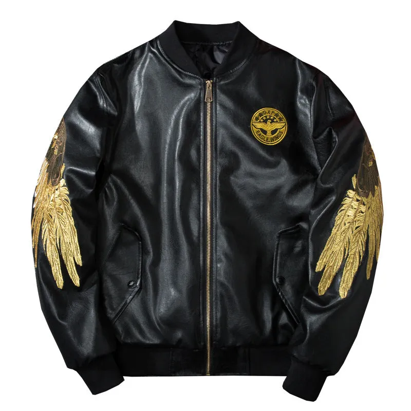 WLS Embroidered Golden Wings Leather Jacket