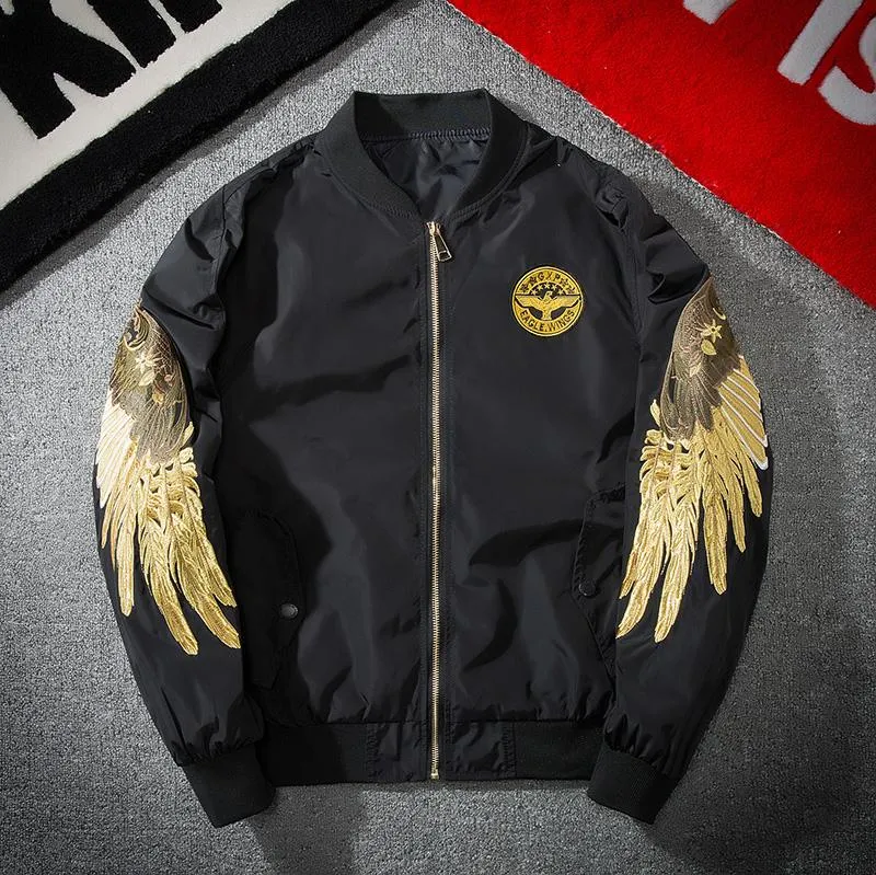 WLS Embroidered Golden Wings Leather Jacket