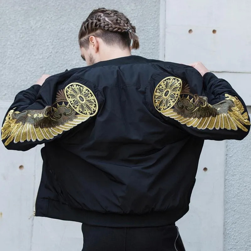 WLS Embroidered Golden Wings Leather Jacket