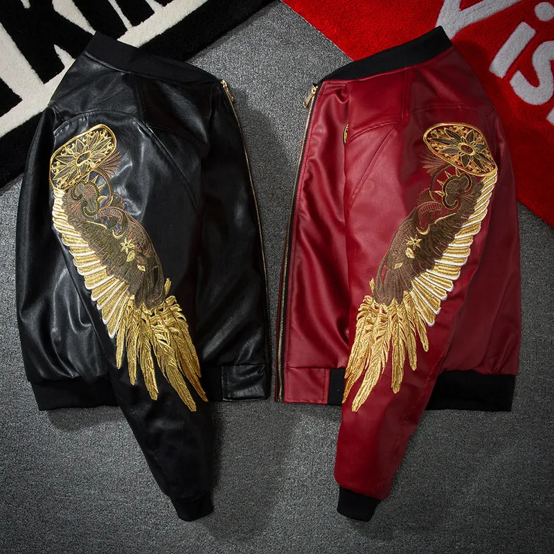 WLS Embroidered Golden Wings Leather Jacket