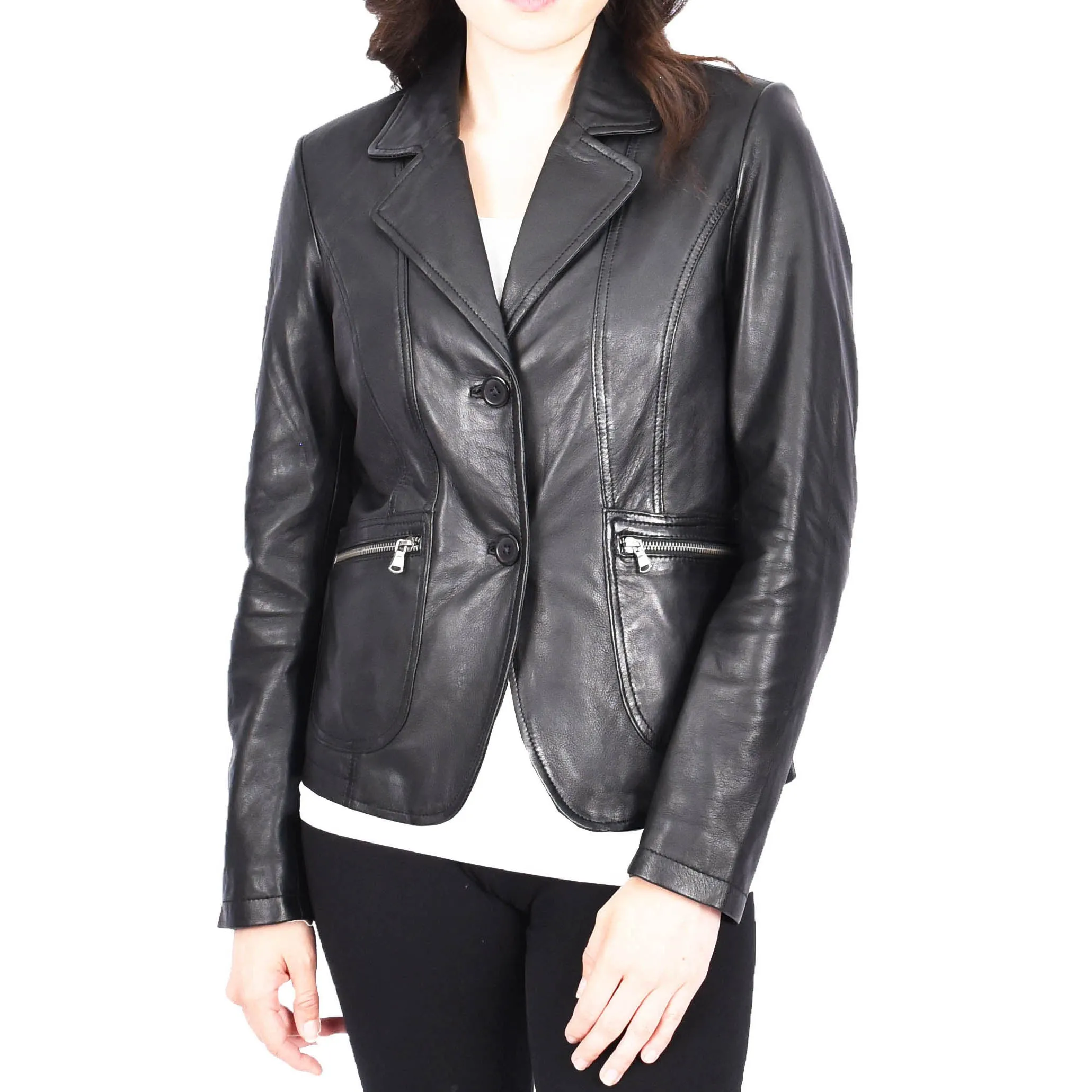 Womens Black Leather Blazer Fitted Short Jacket Skimpy